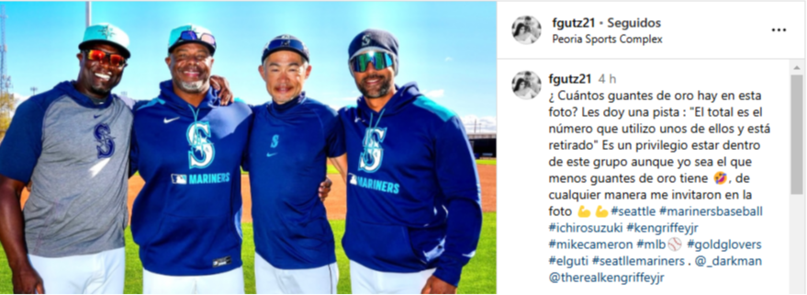 MLB: Franklin Gutiérrez comparte una foto con leyendas de Seattle. "¿Cuántos Guantes de Oro hay?"