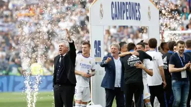Carlo Ancelotti en la celebración del título de LaLiga: "¡A por el City!" Carlo Ancelotti en la celebración del título de LaLiga: "¡A por el City!"