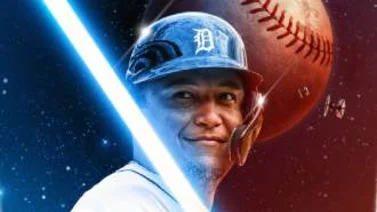 Miguel Cabrera celebra junto a Star Wars