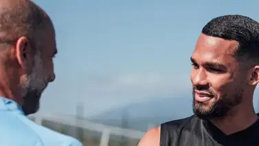 Pep Guardiola y Yangel Herrera se reencuentran en Girona Pep Guardiola y Yangel Herrera se reencuentran en Girona