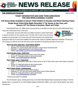WBC: Clásico Mundial de Béisbol 2026 inicia venta de entradas (+Detalles)- WBC: Clásico Mundial de Béisbol 2026 inicia venta de entradas (+Detalles)