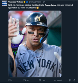 Aaron Judge dispara jonrón y se acerca a esta cifra por cuarta vez en su carrera (+Detalles)
