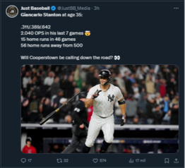 Stanton batea jonrón y se acerca a los 450 bambinazos en su carrera (+Detalles)