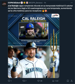 Raleigh, el primer receptor en la historia con 50 jonrones en una temporada (+Video)