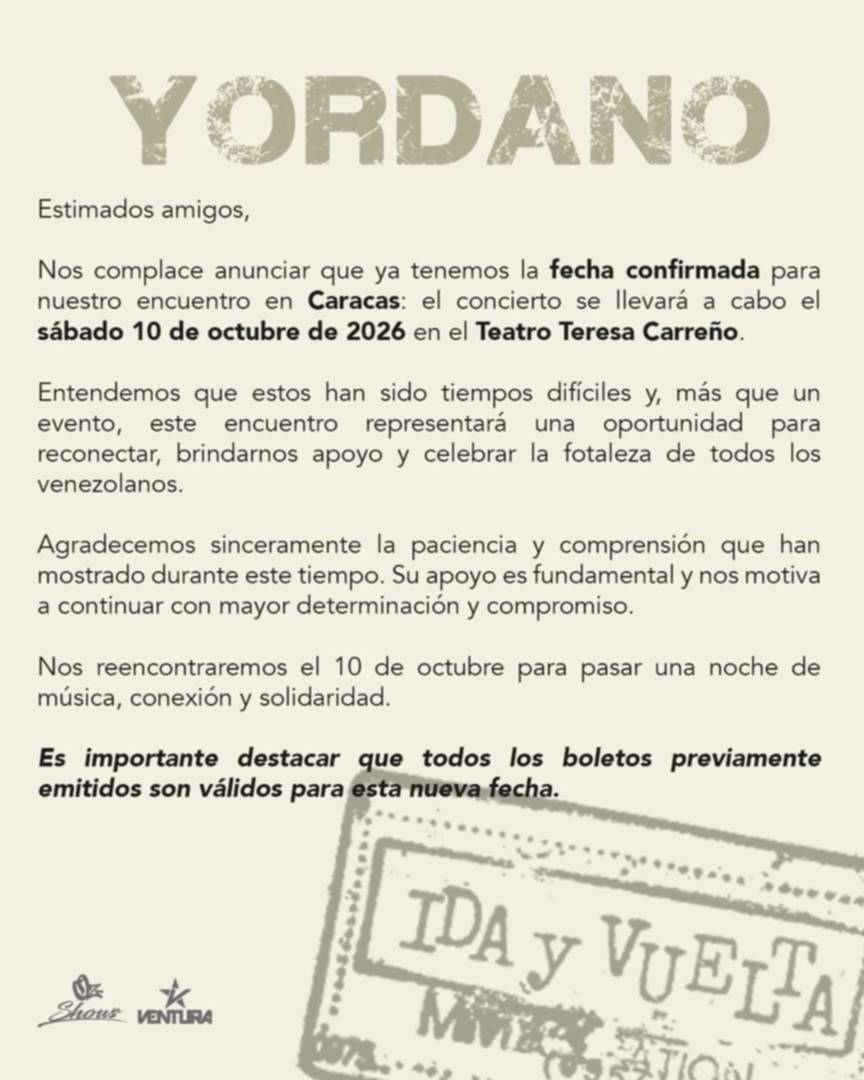Yordano ya tiene fecha para reencontrarse con sus fanáticos caraqueños