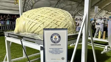 ¡Mira esta hazaña! La bola de queso de hilo más grande del mundo (+ Video)