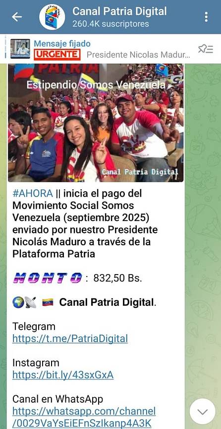 Sistema Patria deposita un bono para estos beneficiarios ¿Cuál es el monto?