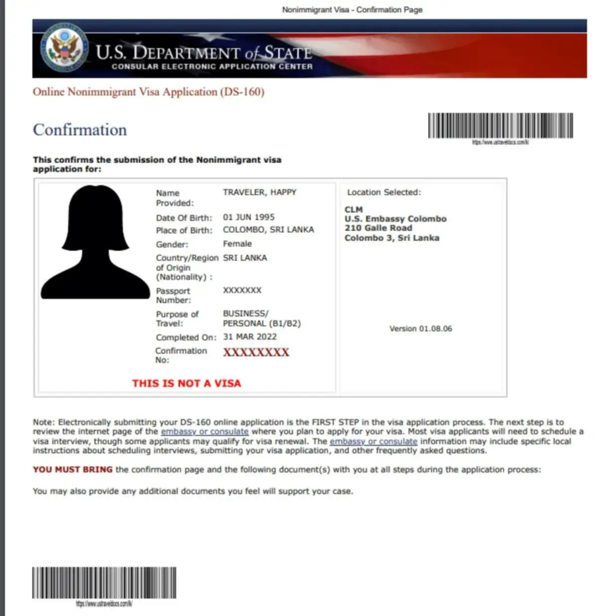 EEUU formulario DS-160