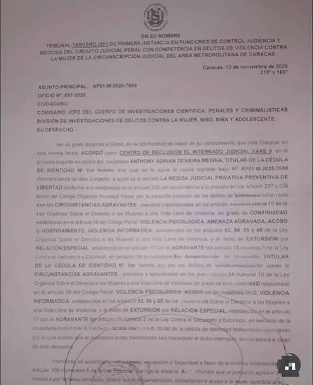 El animador venezolano Anthony Texeira recibe una contundente sentencia