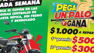 ¡Pega un Palo y Gana! Nuevo sorteo con $1.000 en premios y una moto 0KM. ¡Pega un Palo y Gana! Nuevo sorteo con $1.000 en premios y una moto 0KM.