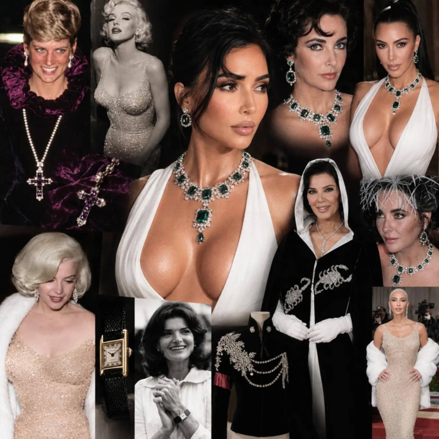 Kim Kardashian lució pronunciado escote con un histórico collar de Elizabeth Taylor Kim Kardashian lució pronunciado escote con un histórico collar de Elizabeth Taylor